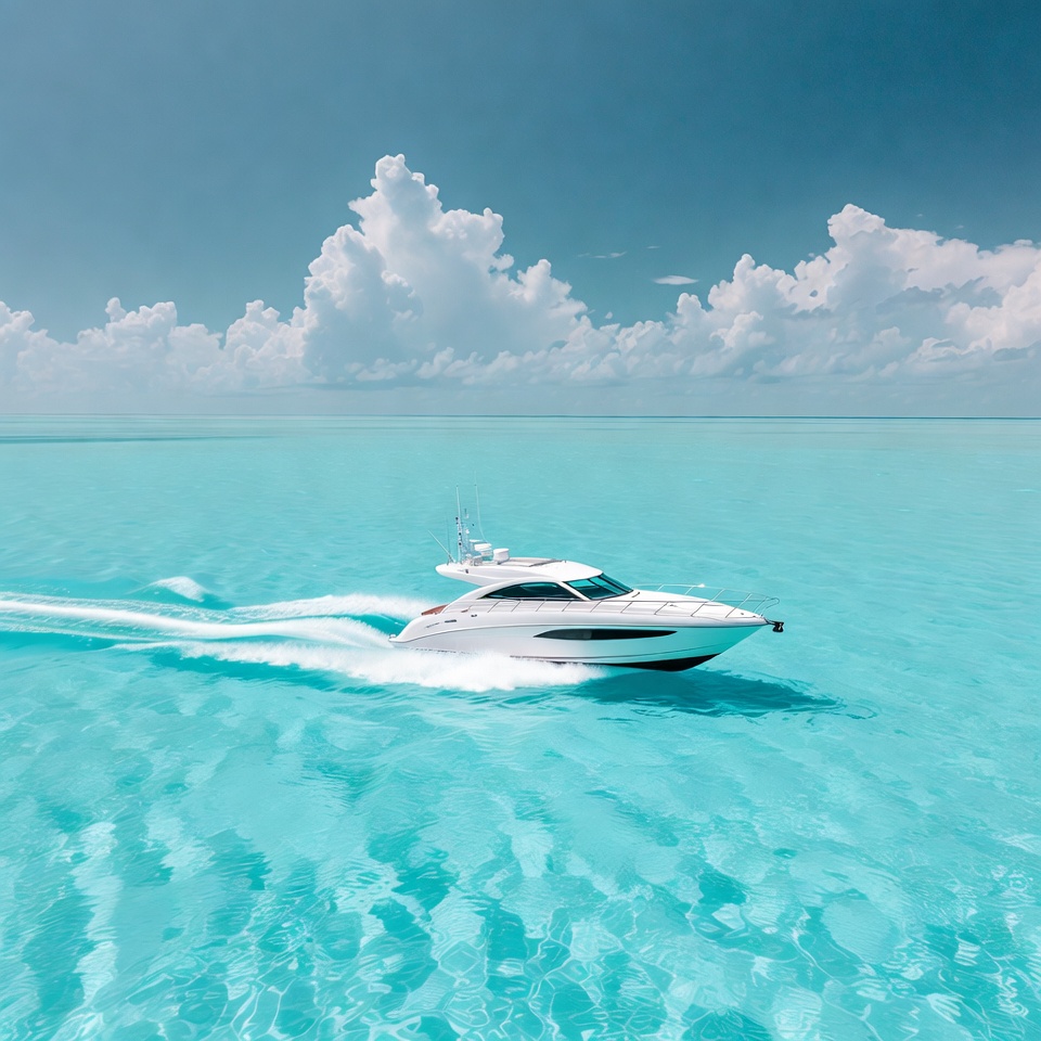 White Yacht Speeding in Turquoise Waters White Yacht Speeding in Turquoise Waters
