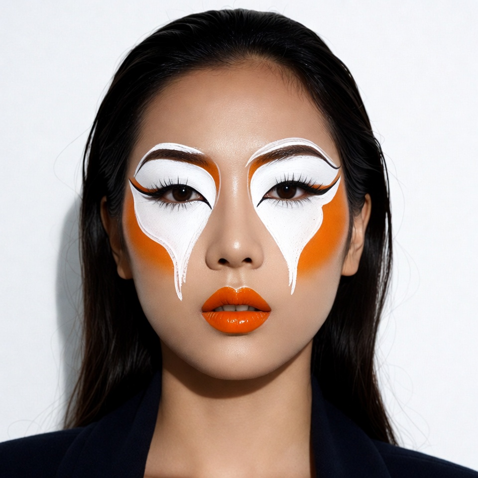 Asian woman with bold white orange makeup Asian woman with bold white orange makeup