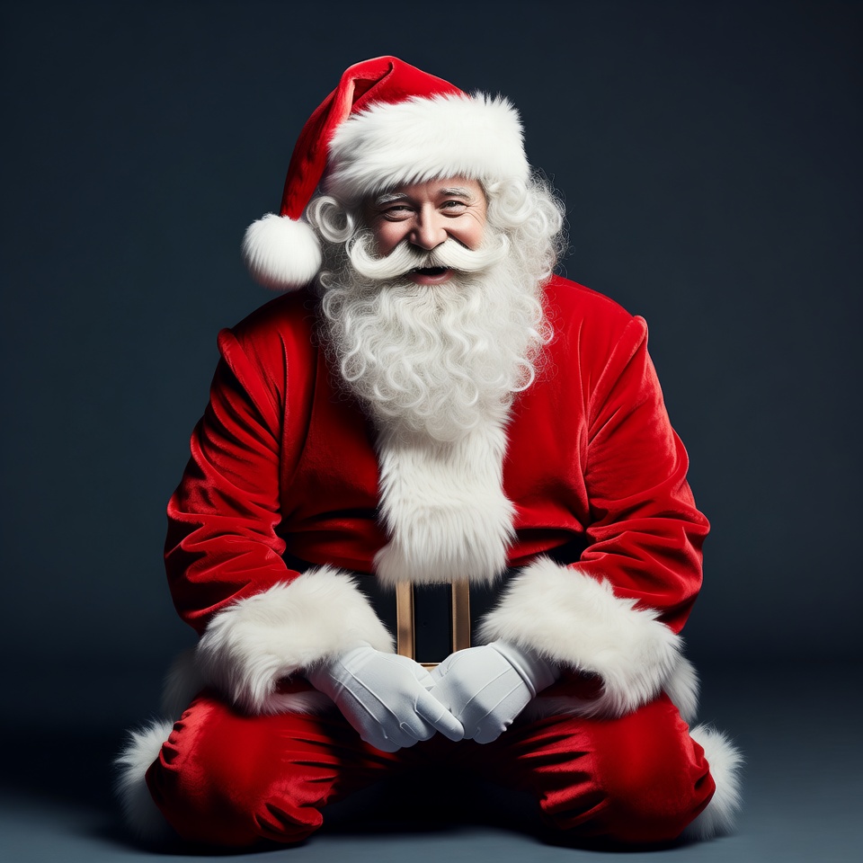 Smiling Santa Claus kneeling in red suit Smiling Santa Claus kneeling in red suit