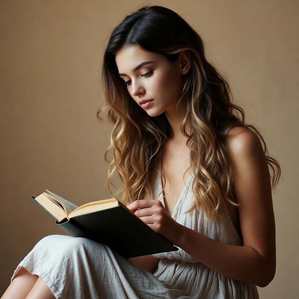 Woman reading book in white dress Woman reading book in white dress
