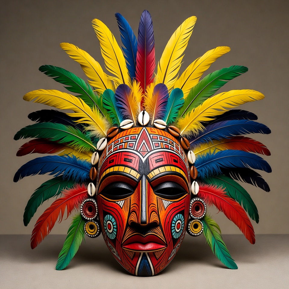 Colorful Tribal Mask with Feathers Colorful Tribal Mask with Feathers