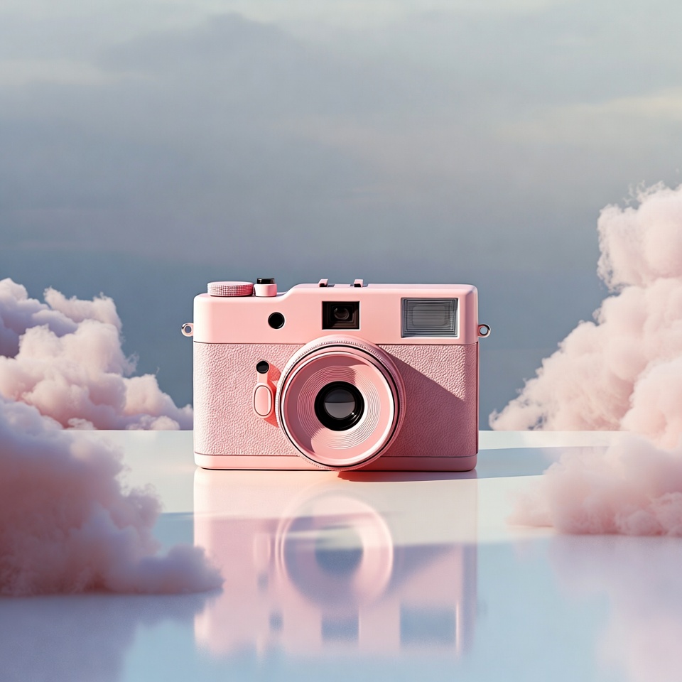 Pink Retro Camera on Clouds Pink Retro Camera on Clouds