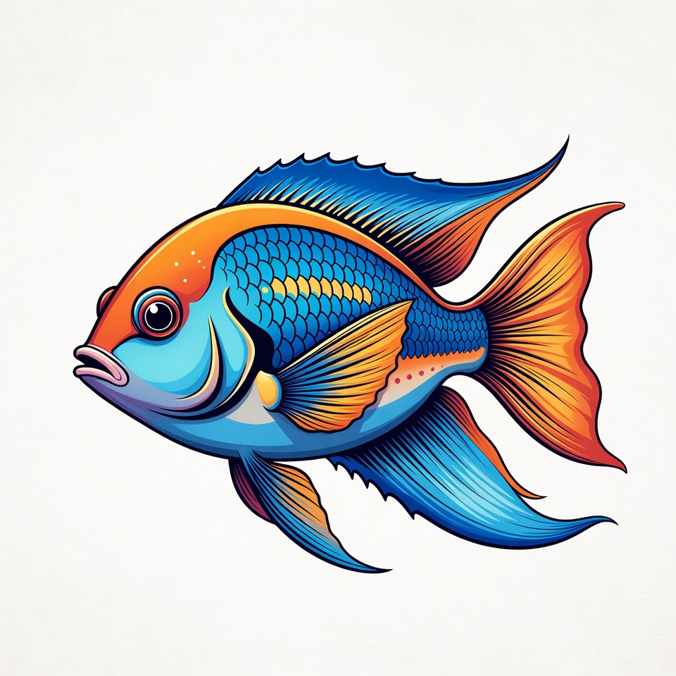 Colorful Blue and Orange Angelfish Illustration Colorful Blue and Orange Angelfish Illustration