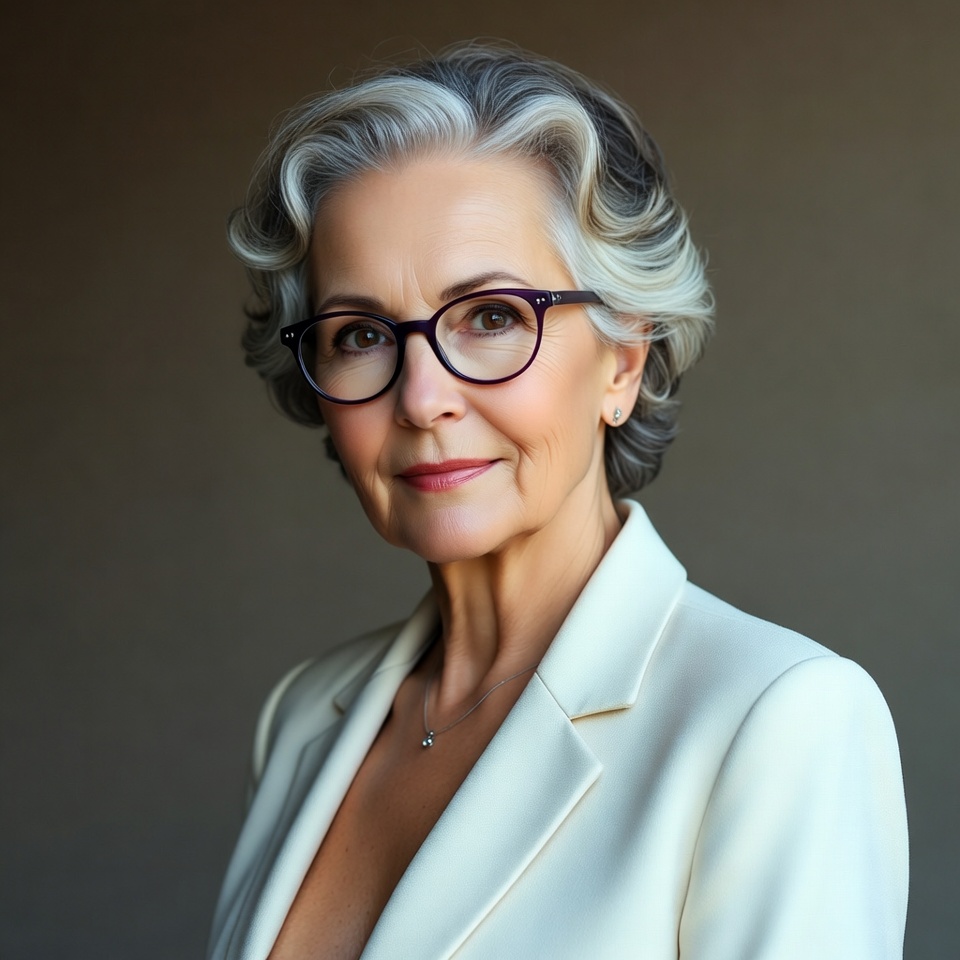 Elegant older woman in white blazer Elegant older woman in white blazer