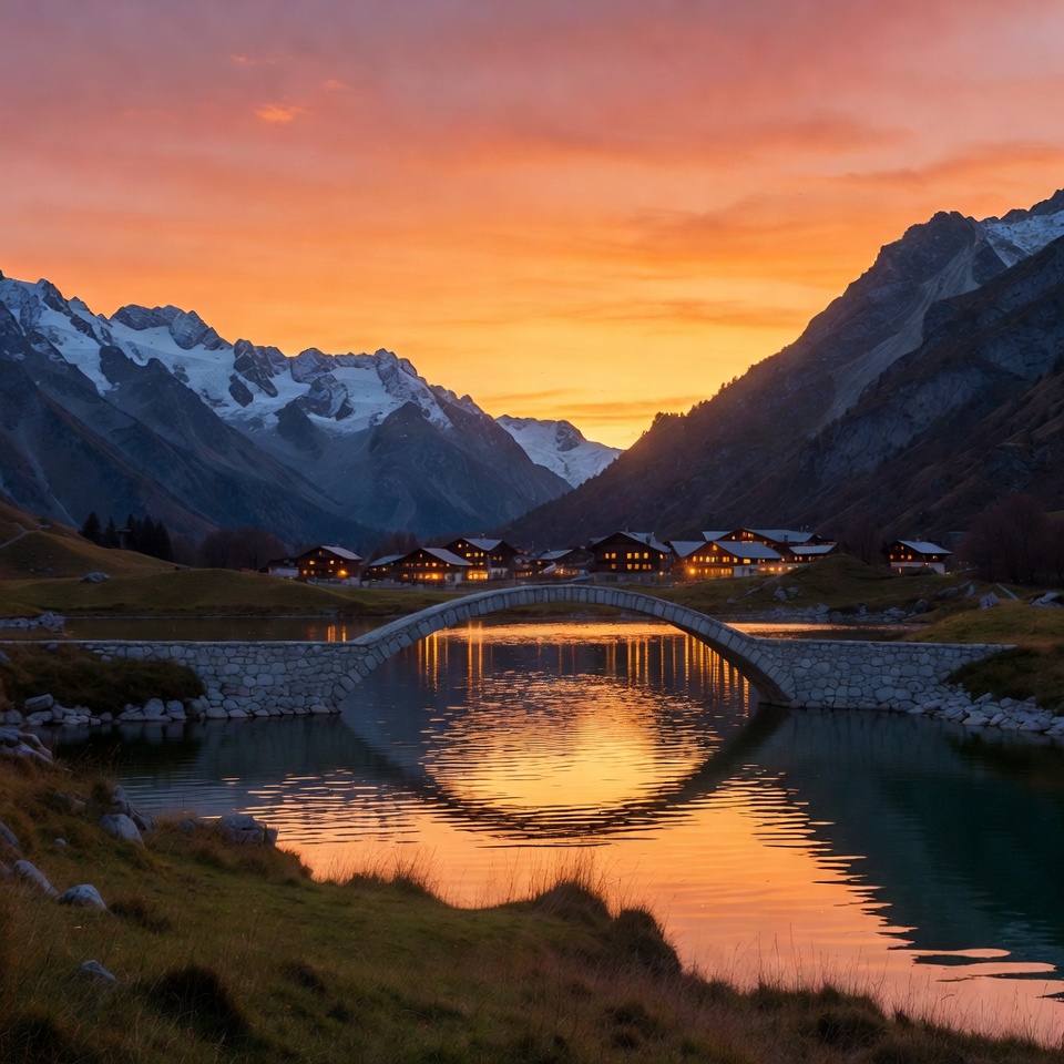Swiss Chalet Bridge at Sunset Swiss Chalet Bridge at Sunset