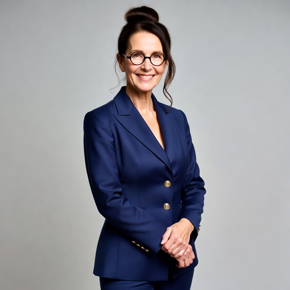 Smiling woman in blue suit Smiling woman in blue suit