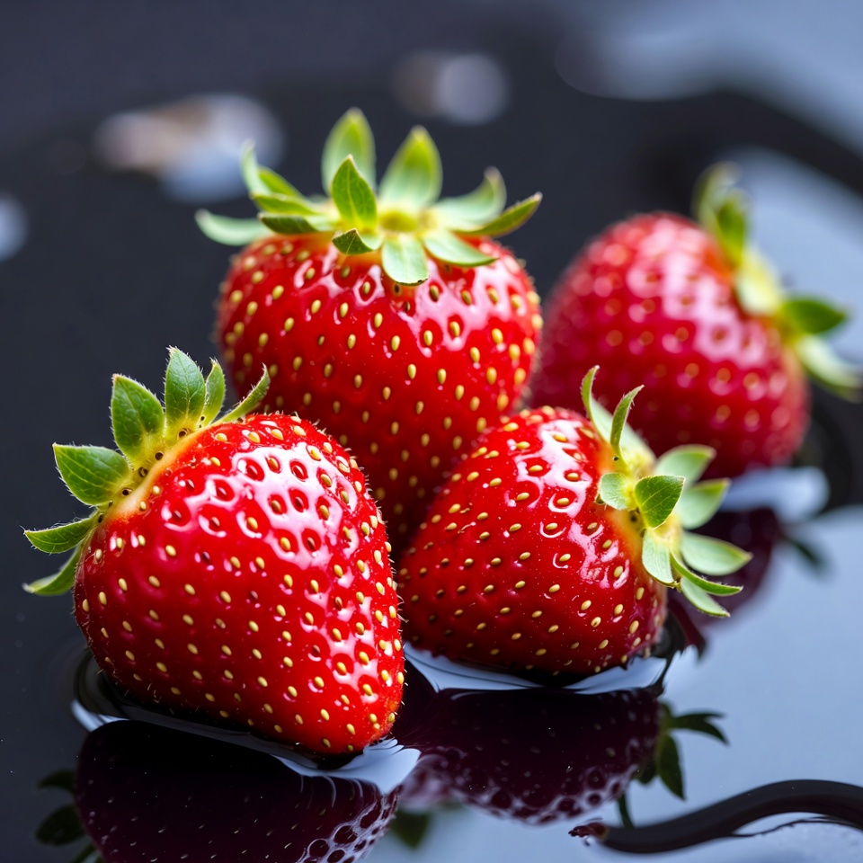 Fresh Strawberries on Black Surface Fresh Strawberries on Black Surface