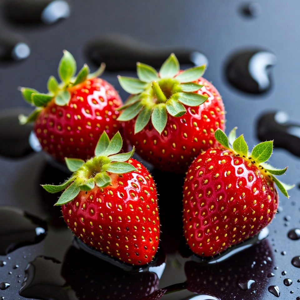 Four Fresh Strawberries on Black Background Four Fresh Strawberries on Black Background