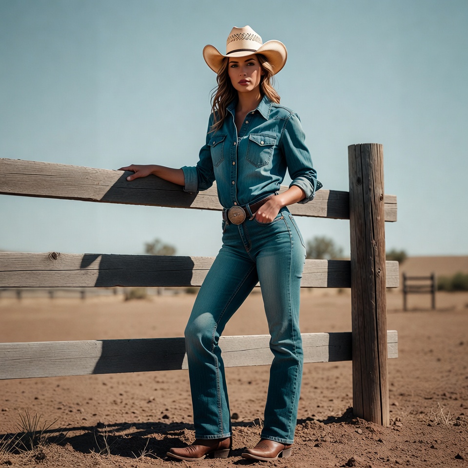 Cowgirl leaning on wooden fence Cowgirl leaning on wooden fence