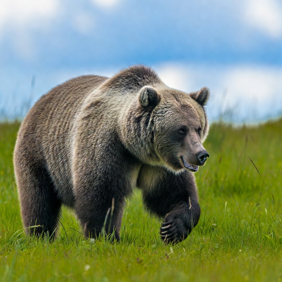 Grizzly Bear Walking in Grass Grizzly Bear Walking in Grass