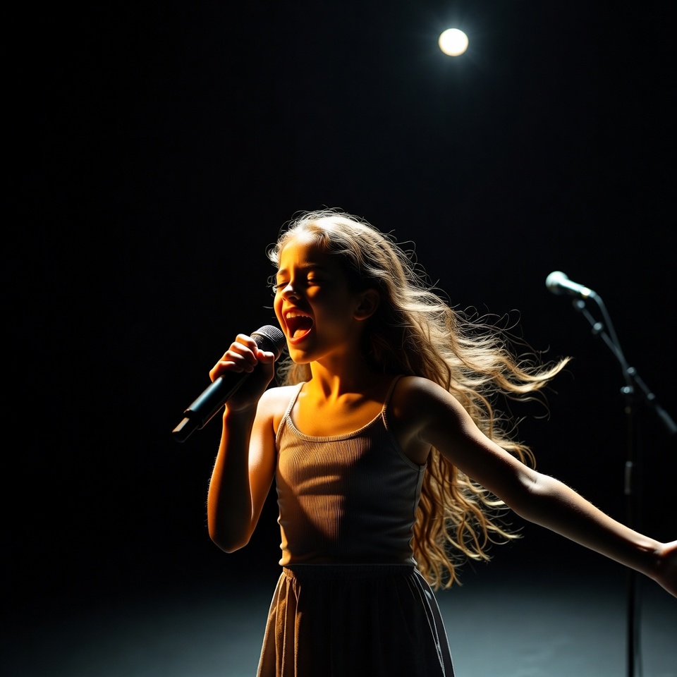 Girl singing on stage with microphone Girl singing on stage with microphone
