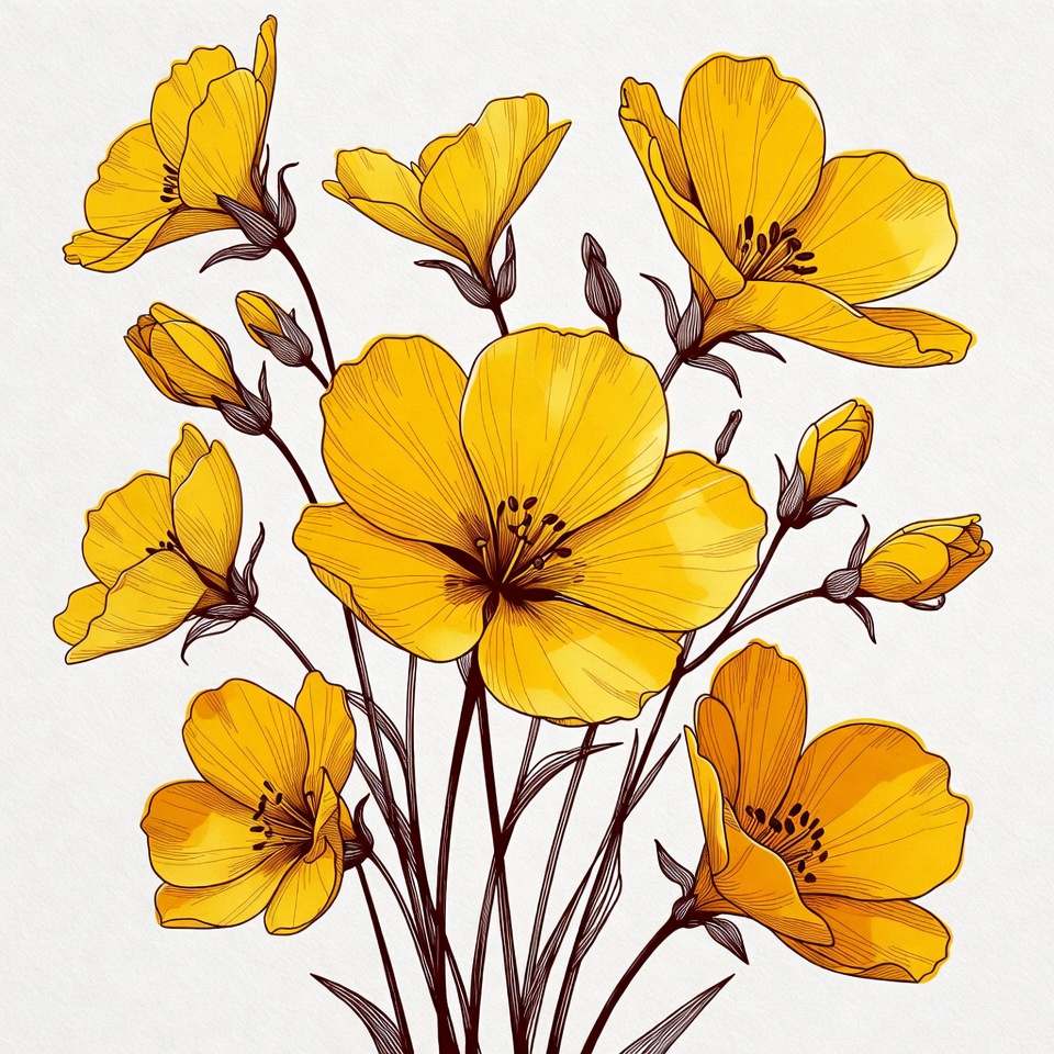Yellow Flowers Bouquet Illustration Yellow Flowers Bouquet Illustration