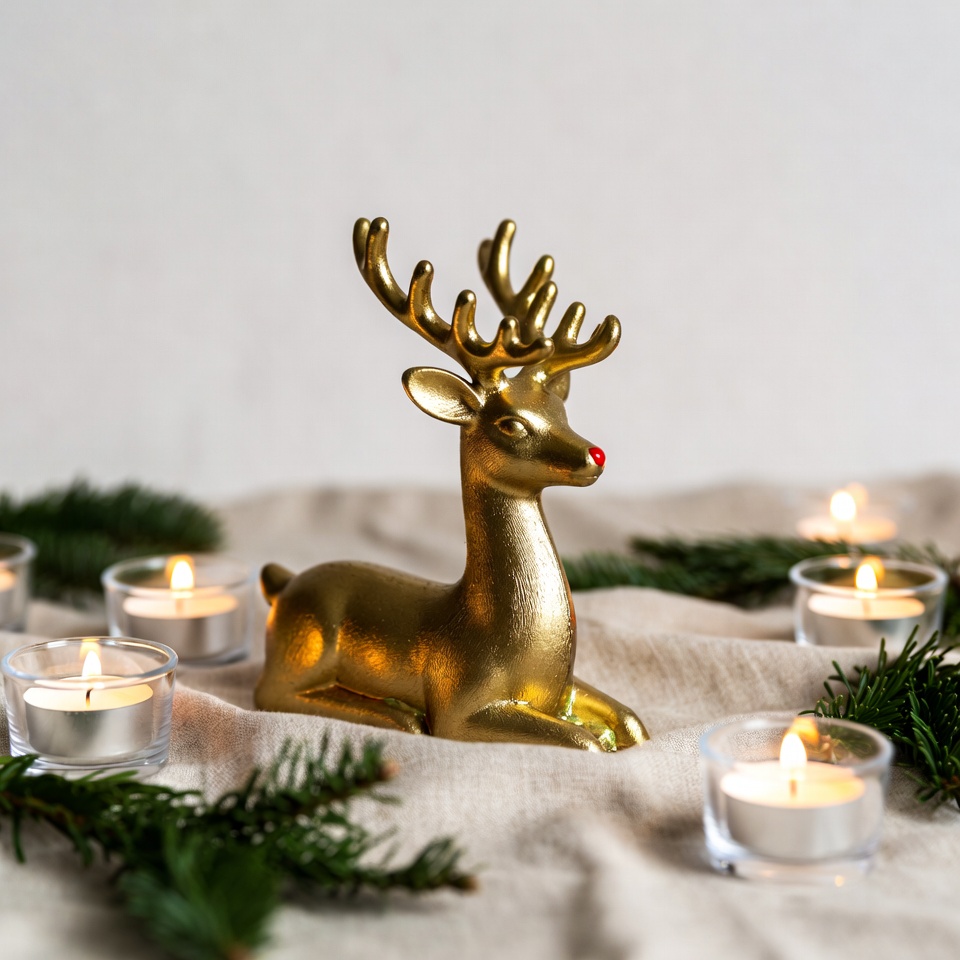 Golden Reindeer with Candles and Greenery Golden Reindeer with Candles and Greenery