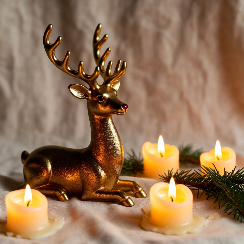 Golden Reindeer Figurine with Candles Golden Reindeer Figurine with Candles