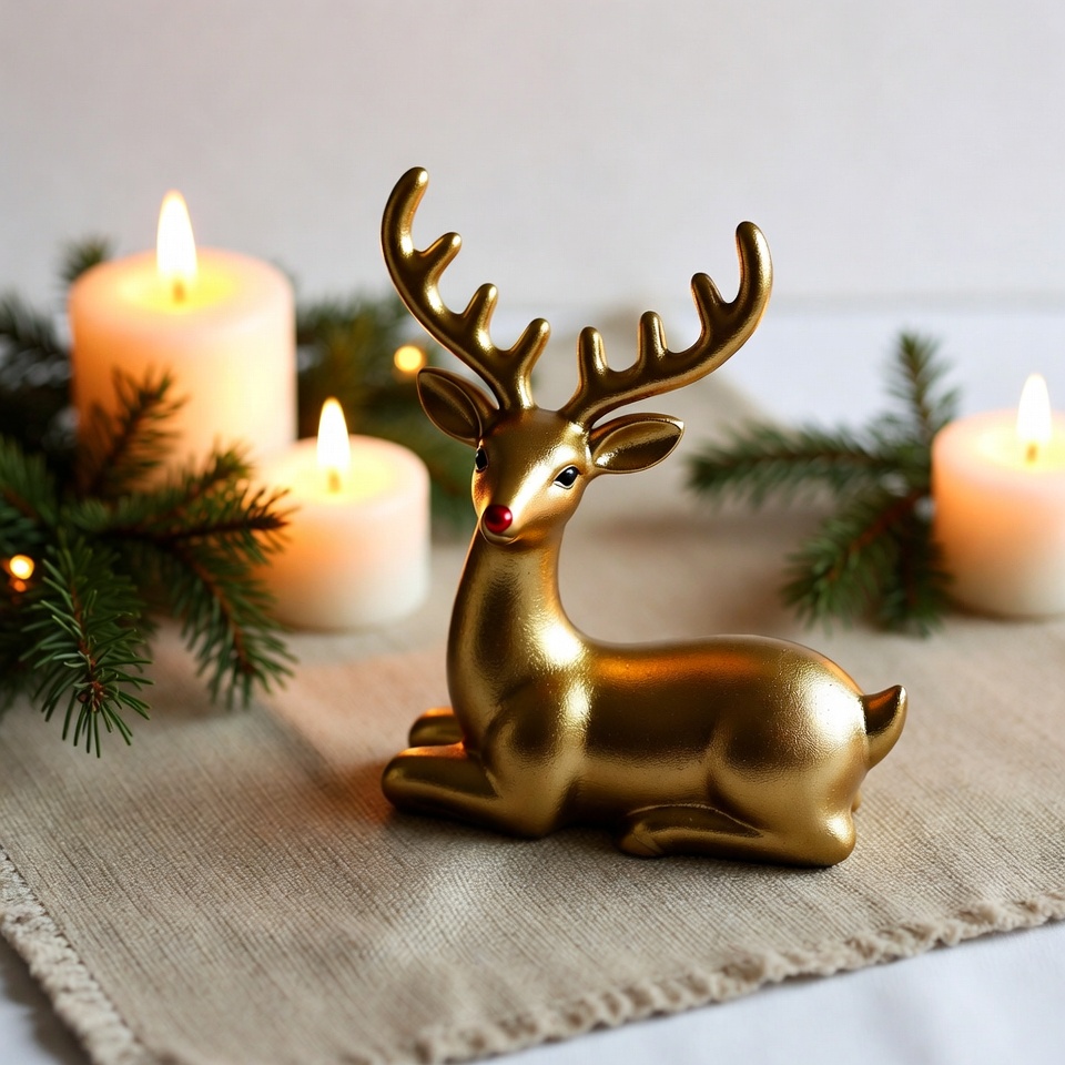 Golden Reindeer with Candles and Greenery Golden Reindeer with Candles and Greenery