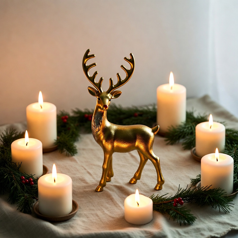 Golden Deer Christmas Candle Arrangement Golden Deer Christmas Candle Arrangement