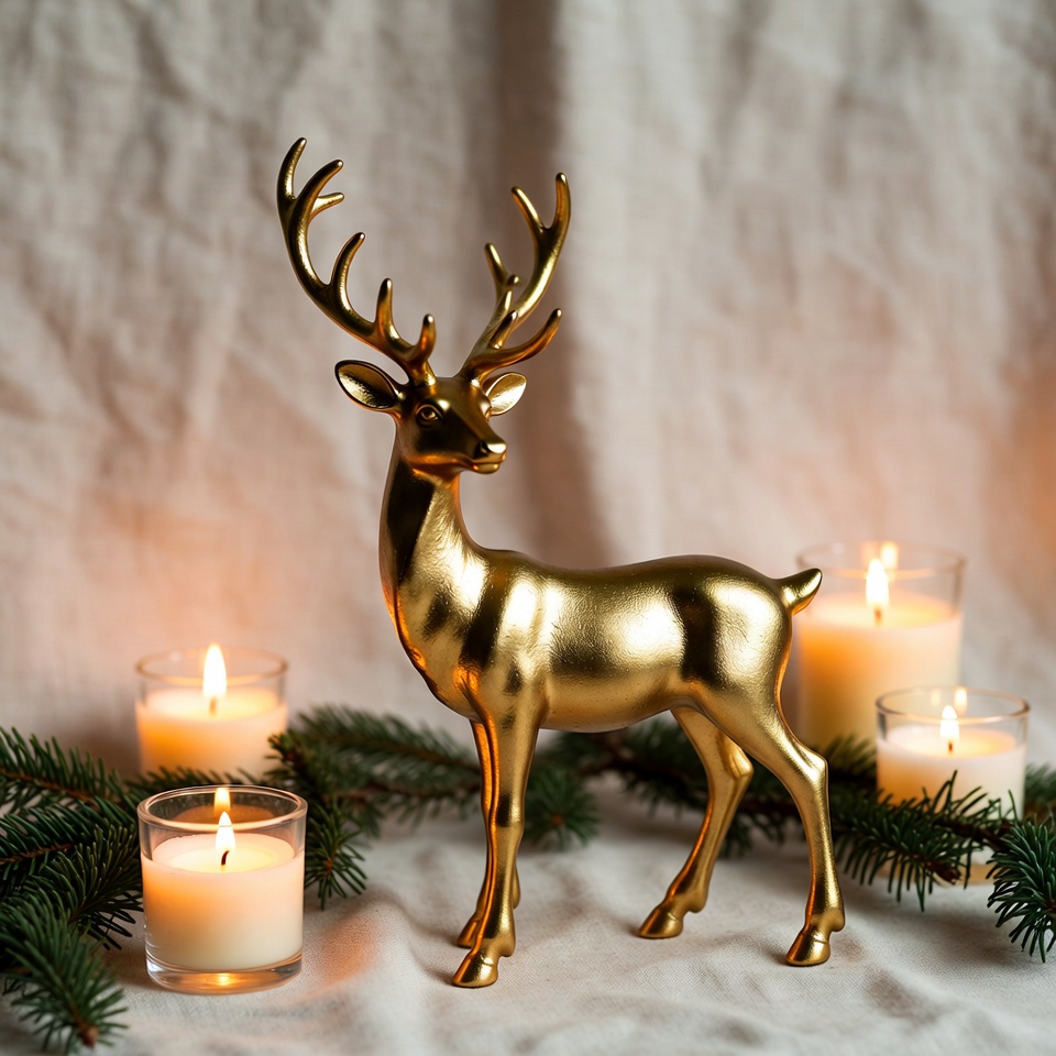 Golden Deer Figurine with Candles Golden Deer Figurine with Candles