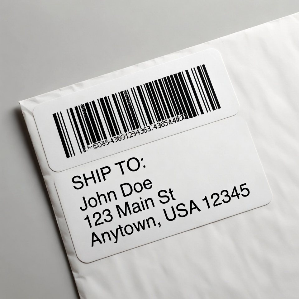 White envelope with shipping label White envelope with shipping label