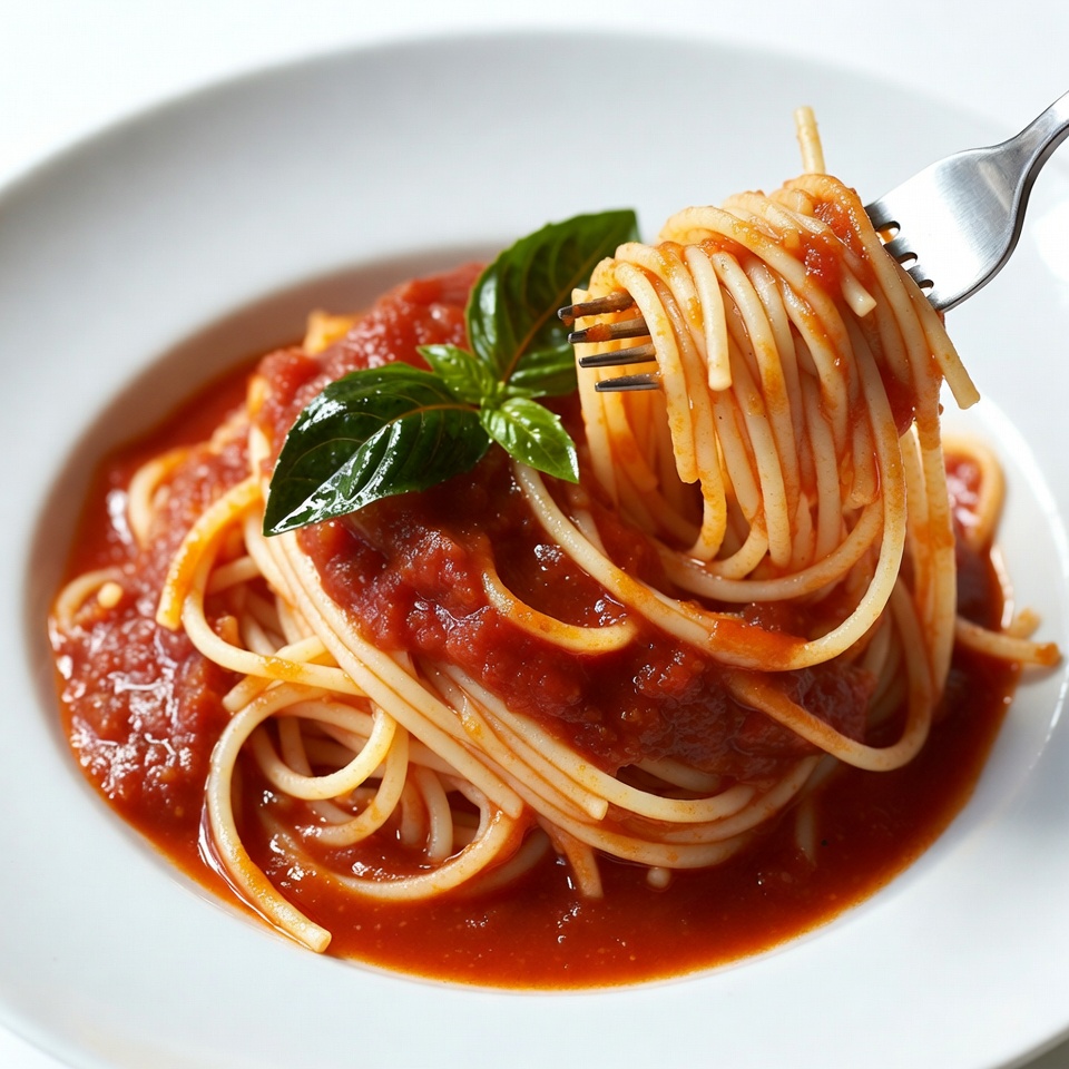 Spaghetti with Tomato Sauce on Fork Spaghetti with Tomato Sauce on Fork