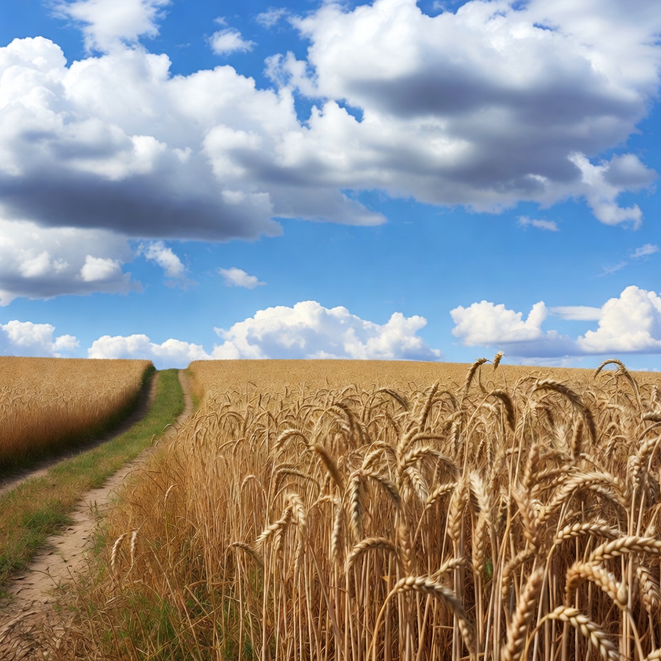 Wheat Field Path Under Blue Sky Wheat Field Path Under Blue Sky