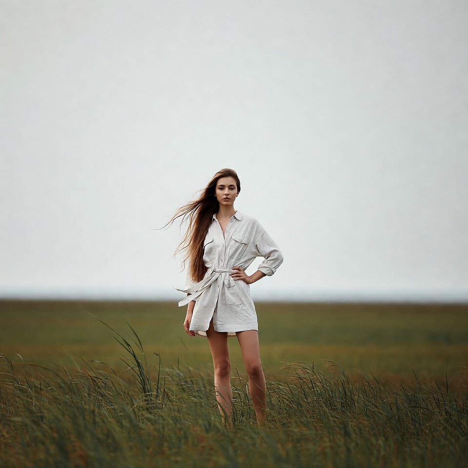 Woman in white dress in tall grass Woman in white dress in tall grass