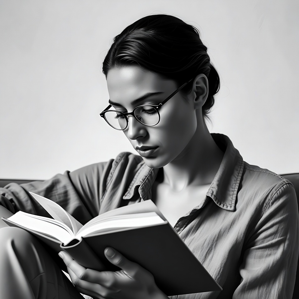 Woman reading book in glasses Woman reading book in glasses