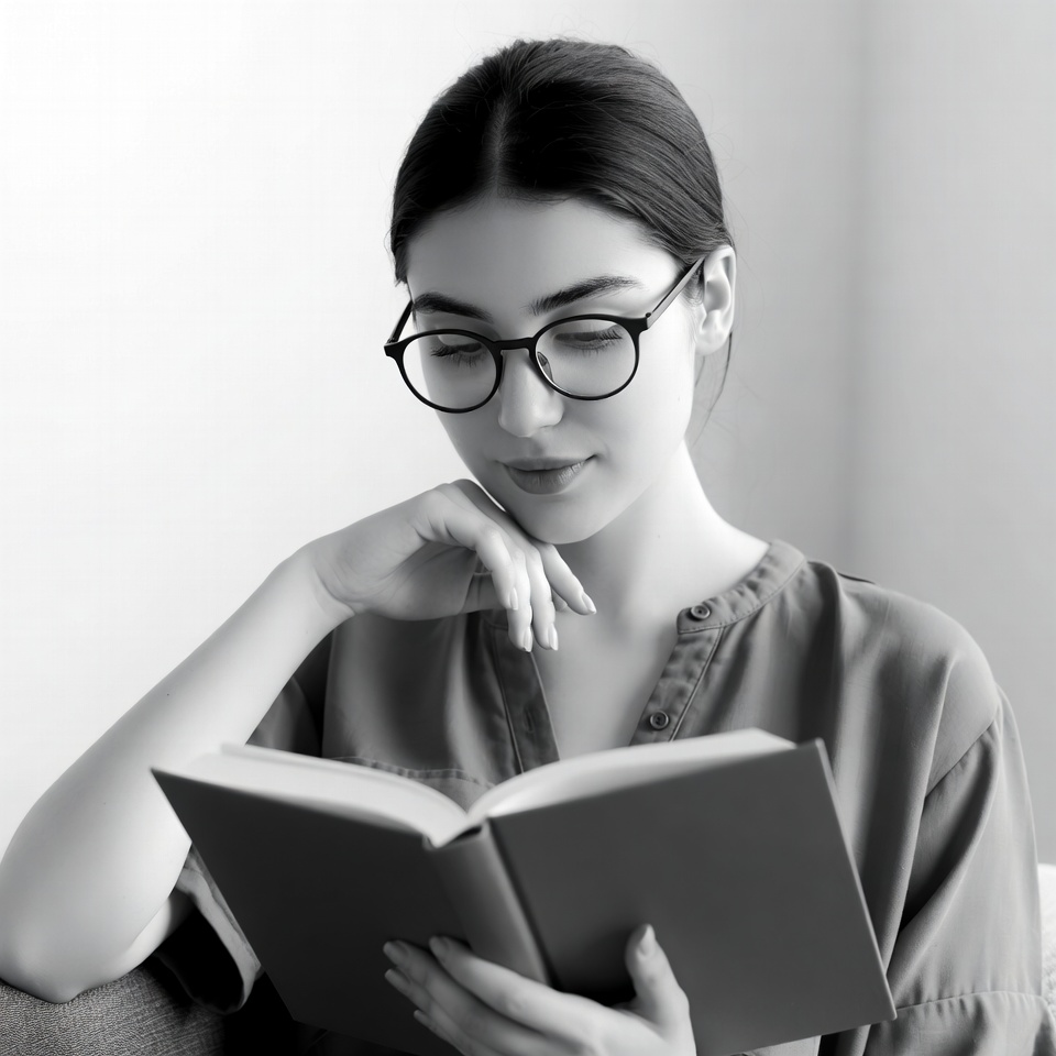 Woman reading book with glasses Woman reading book with glasses