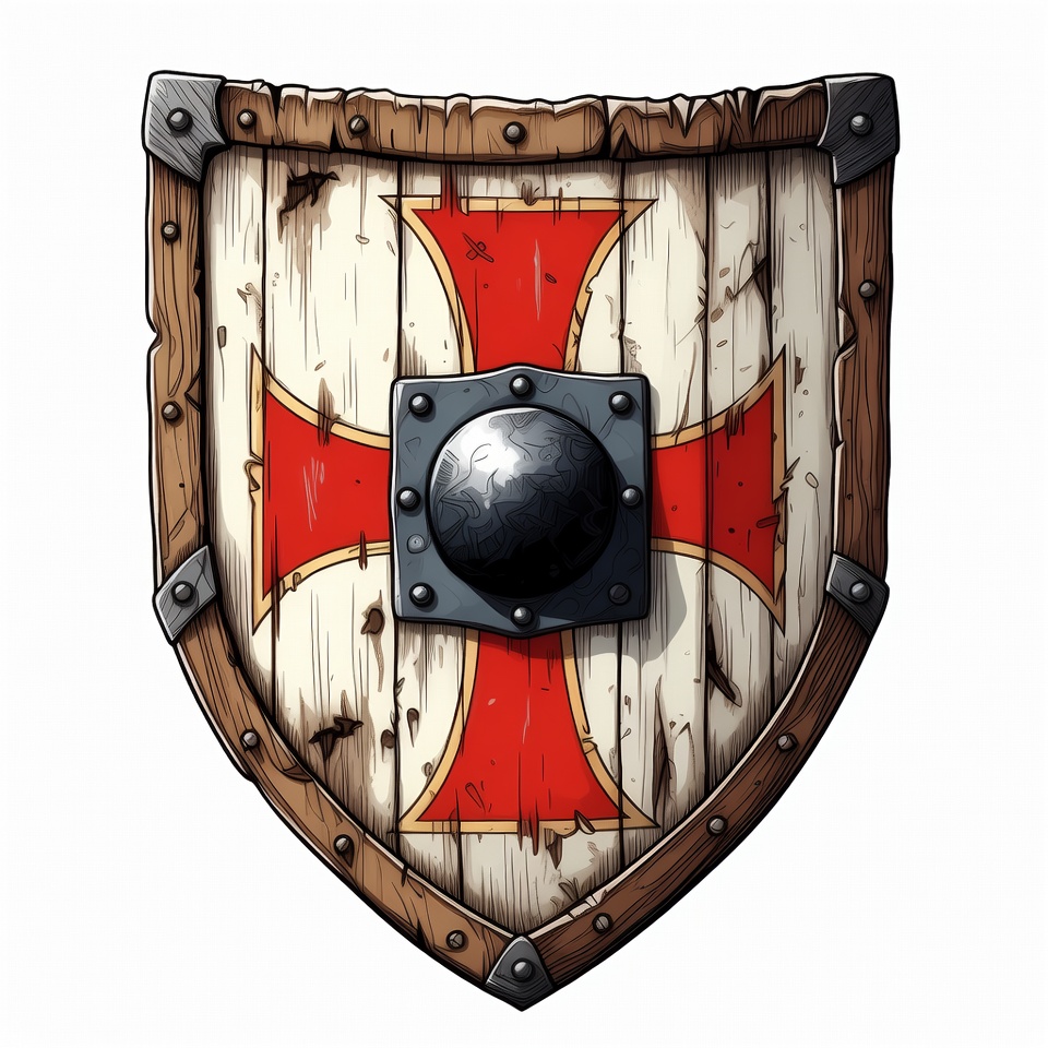 Medieval Wooden Shield with Red Cross Medieval Wooden Shield with Red Cross