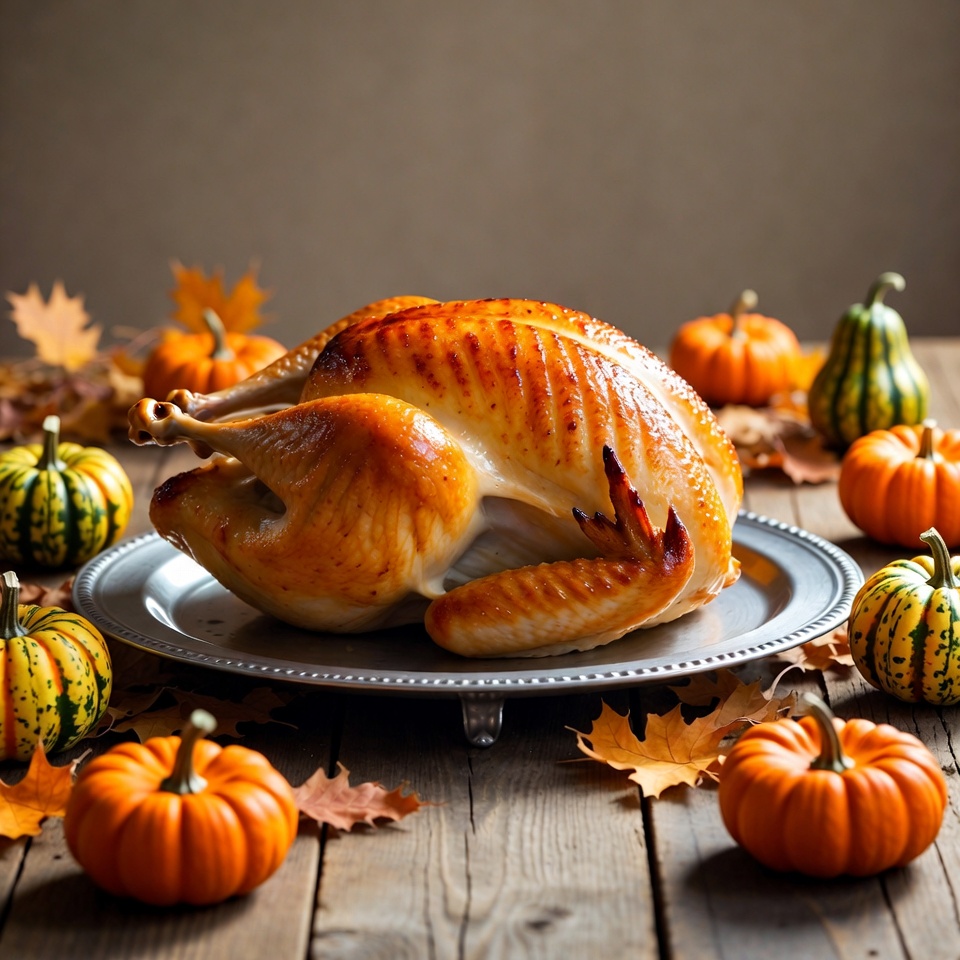 Roasted Turkey with Pumpkins and Fall Leaves Roasted Turkey with Pumpkins and Fall Leaves