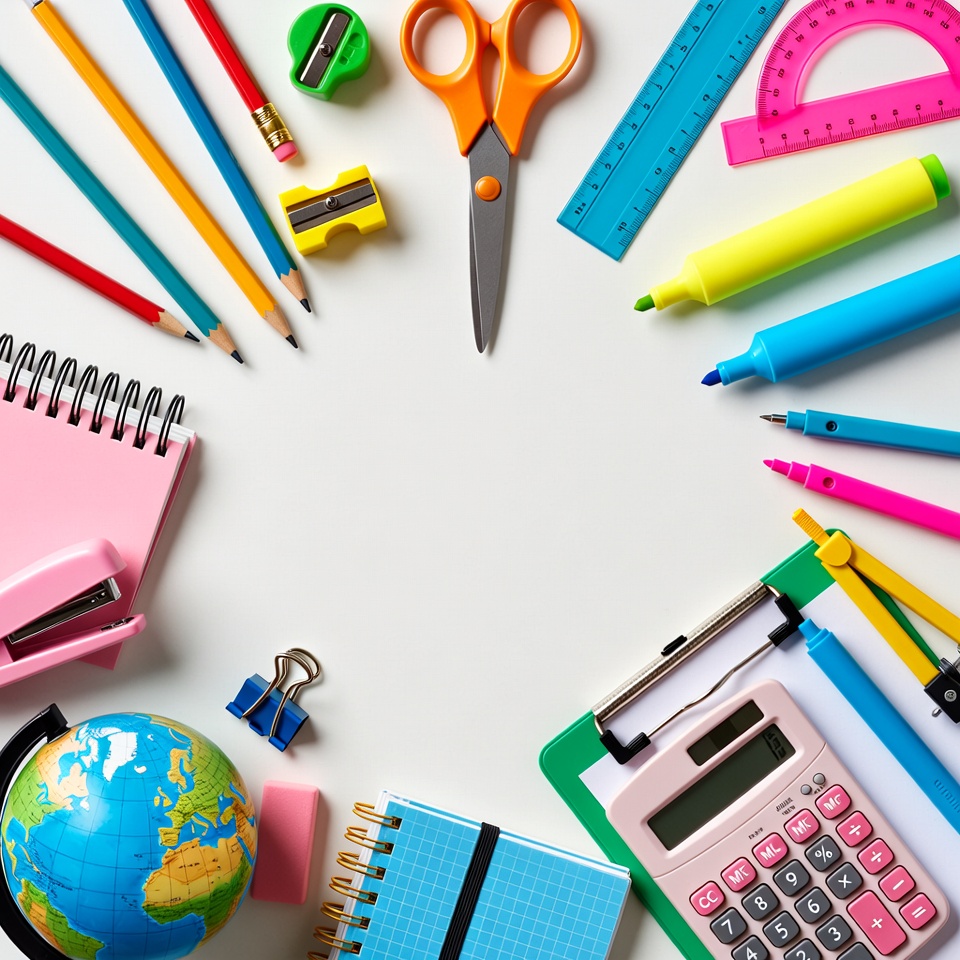 Colorful School Supplies on White Background Colorful School Supplies on White Background