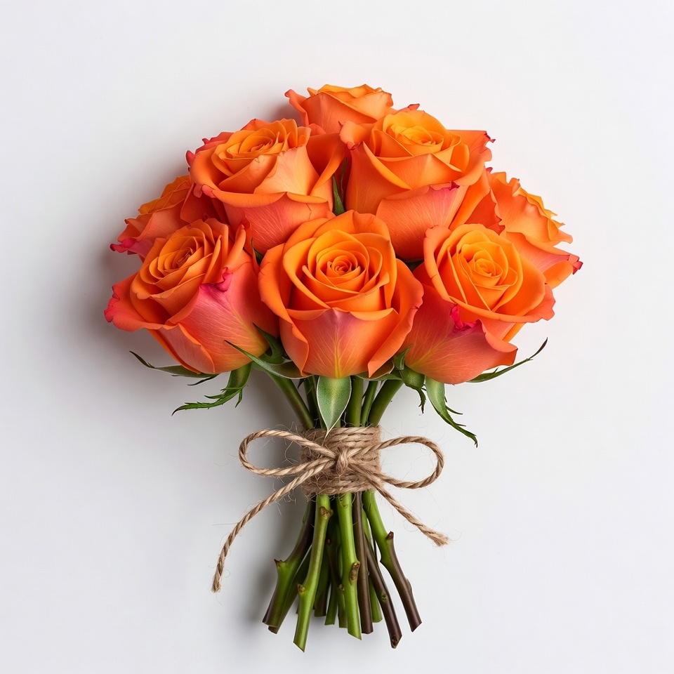 Orange Roses Bouquet Tied with Twine Orange Roses Bouquet Tied with Twine