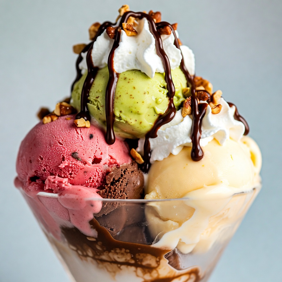 Colorful Ice Cream Sundae with Whipped Cream Colorful Ice Cream Sundae with Whipped Cream