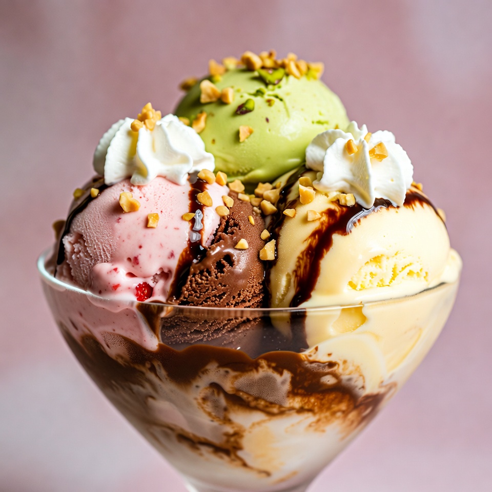 Colorful Ice Cream Sundae in Glass Colorful Ice Cream Sundae in Glass