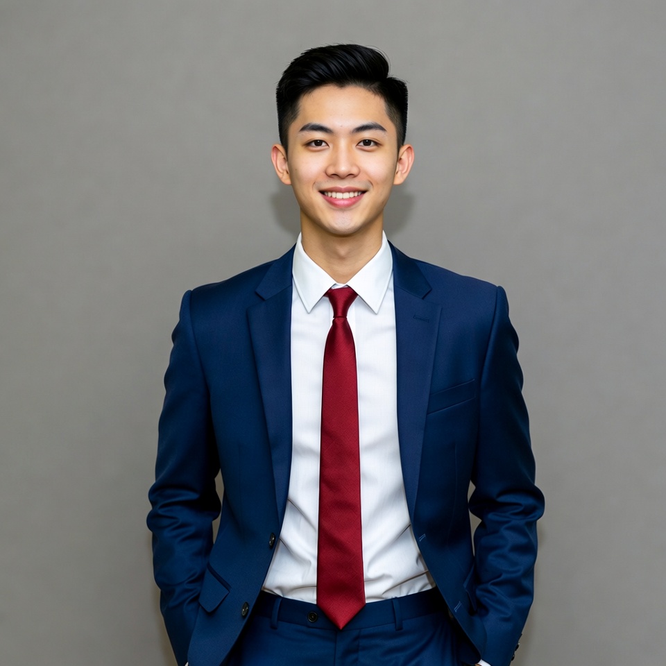 Asian man in blue suit smiling Asian man in blue suit smiling