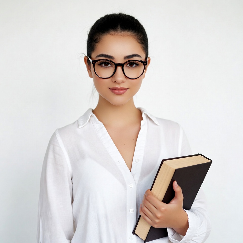 Woman holding book in white shirt Woman holding book in white shirt