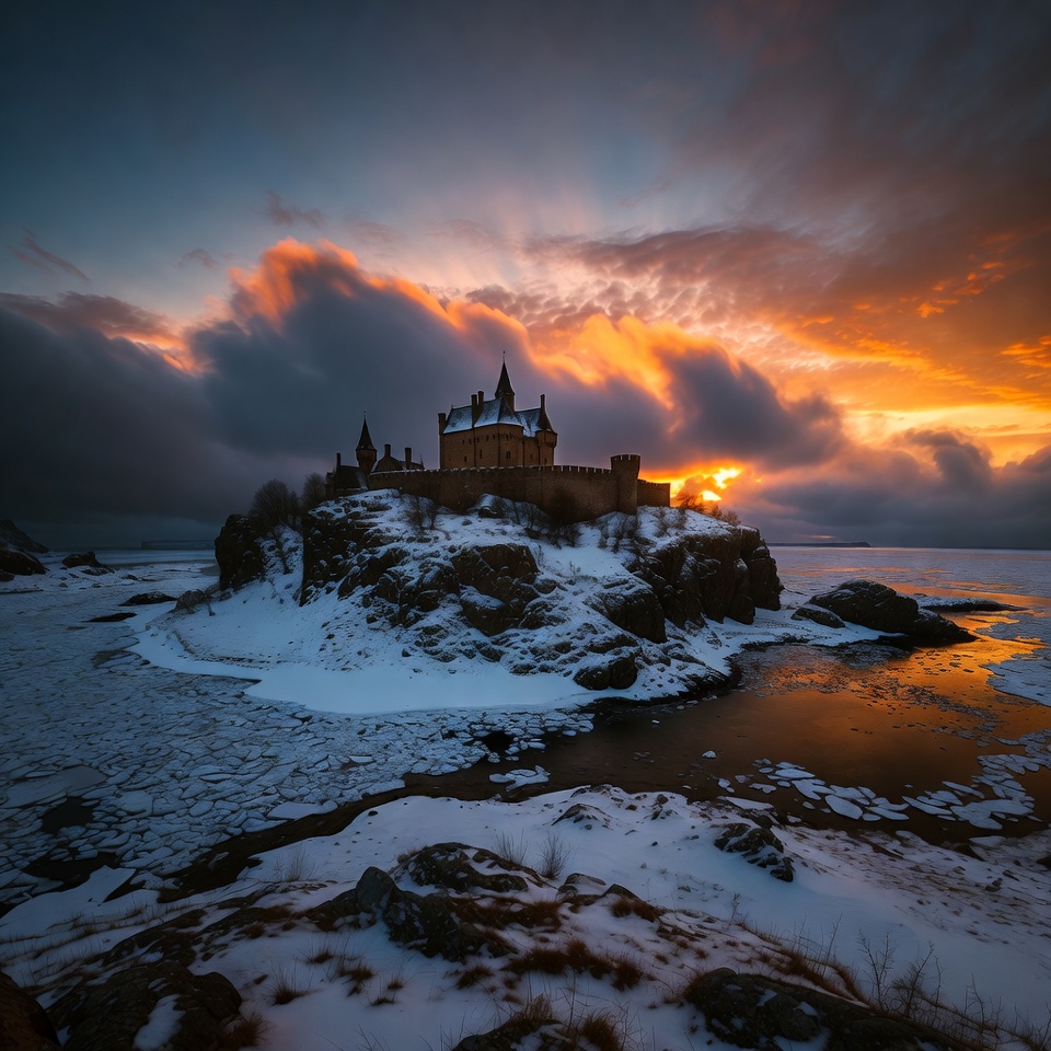 Snowy Castle at Sunset Snowy Castle at Sunset