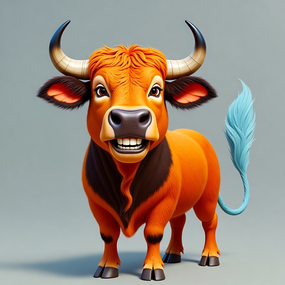 Cartoon Orange Bull with Blue Tail Cartoon Orange Bull with Blue Tail