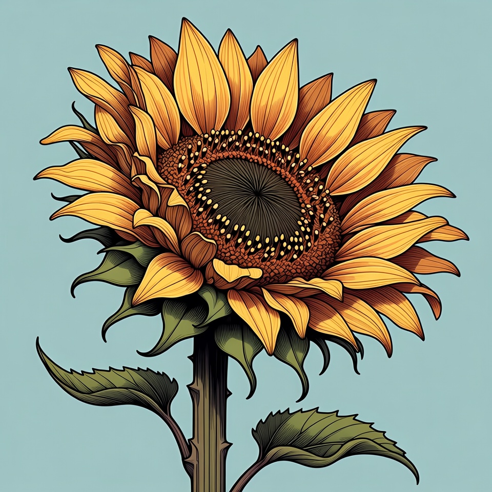 Vibrant sunflower illustration on blue background Vibrant sunflower illustration on blue background