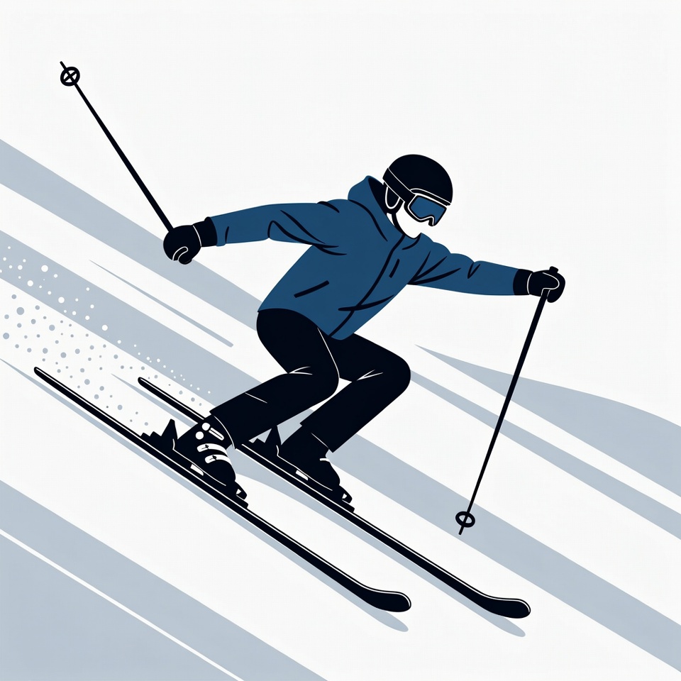 Man skiing downhill with ski poles Man skiing downhill with ski poles