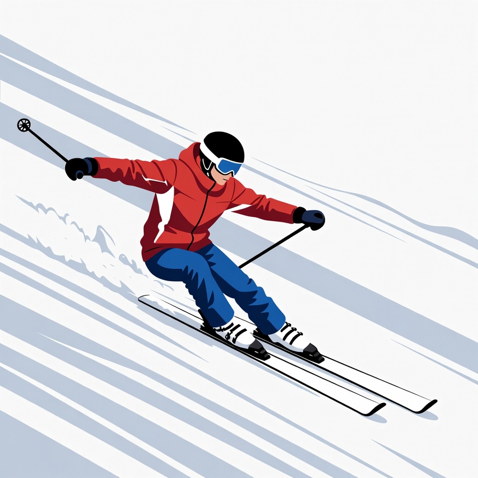 Skier descending snowy slope Skier descending snowy slope