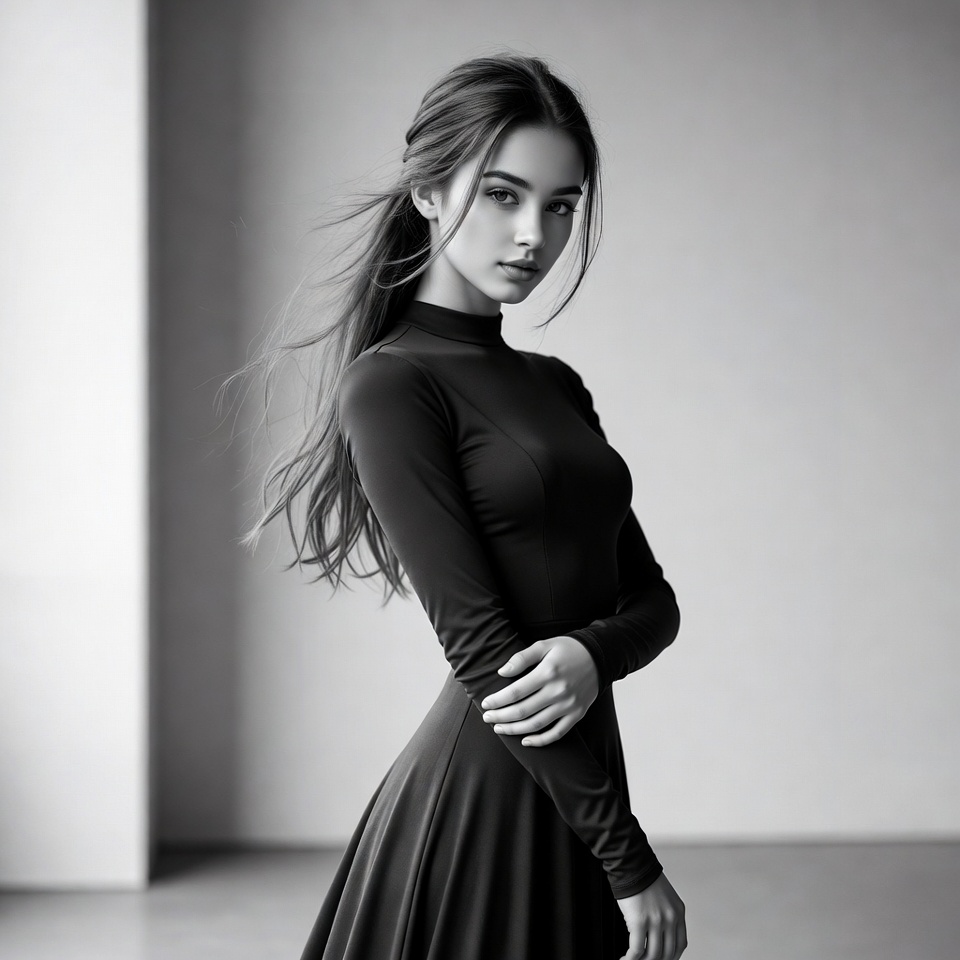 Woman in black turtleneck dress Woman in black turtleneck dress
