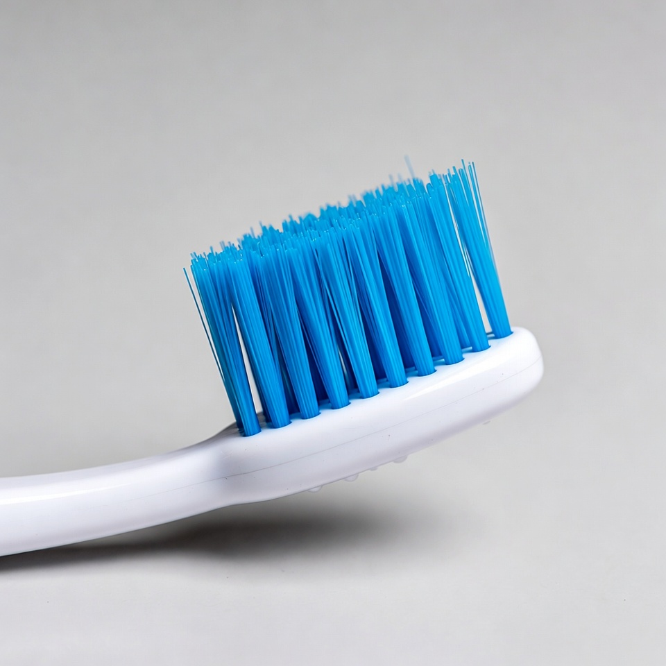 Blue bristles white toothbrush Blue bristles white toothbrush
