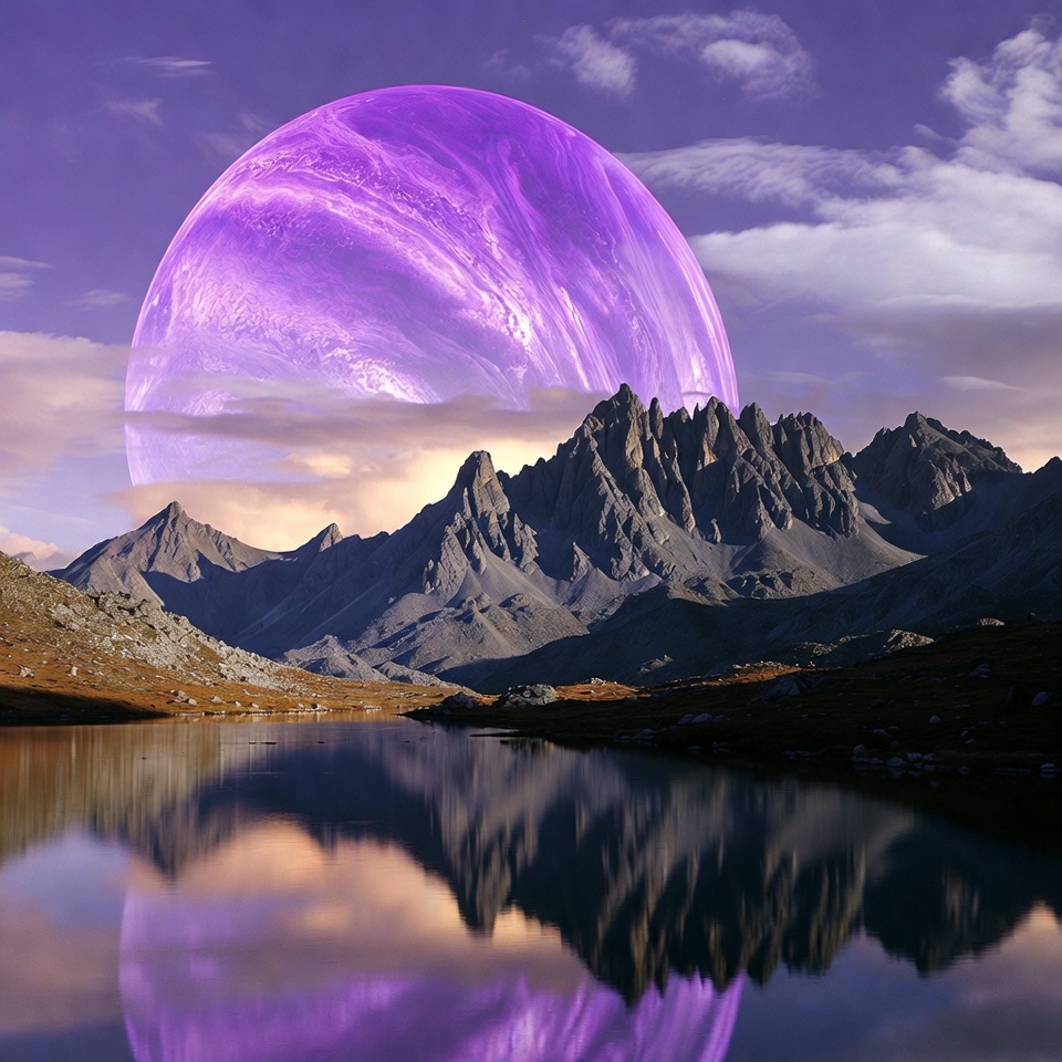Purple Moon over Mountains and Lake Purple Moon over Mountains and Lake