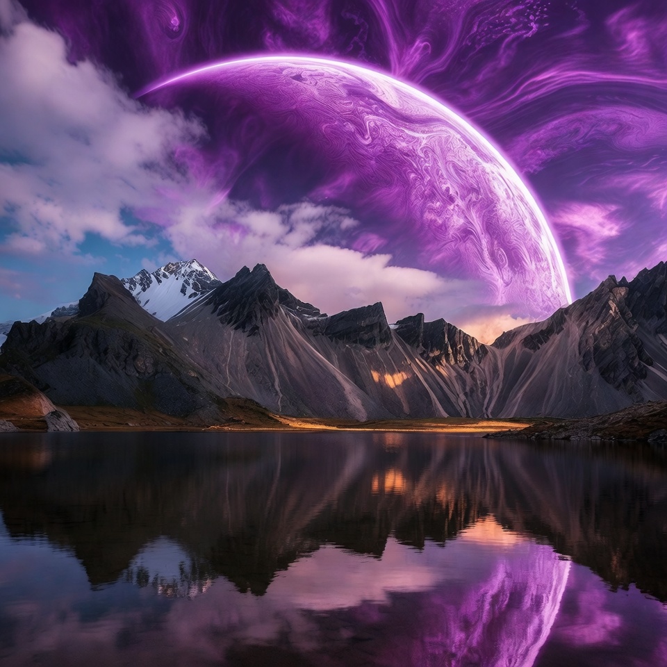 Purple Moon over Mountain Lake Purple Moon over Mountain Lake