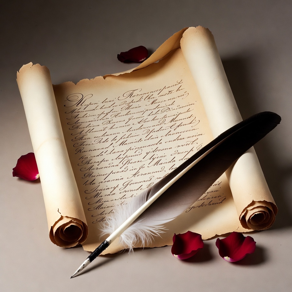 Vintage Scroll Quill and Roses Vintage Scroll Quill and Roses