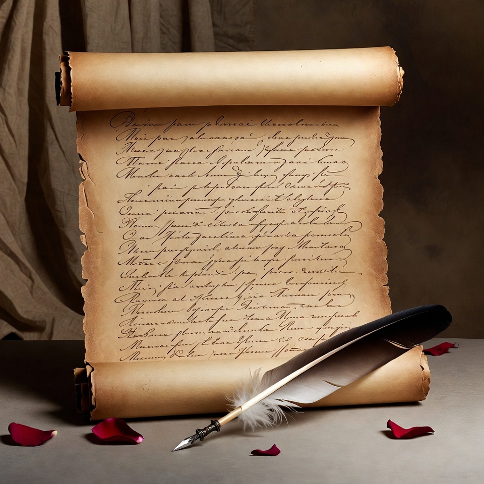 Ancient Scroll with Quill and Roses Ancient Scroll with Quill and Roses