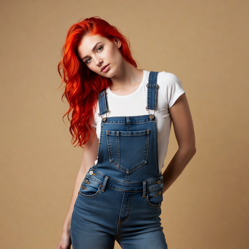 Redhead woman in denim overalls Redhead woman in denim overalls