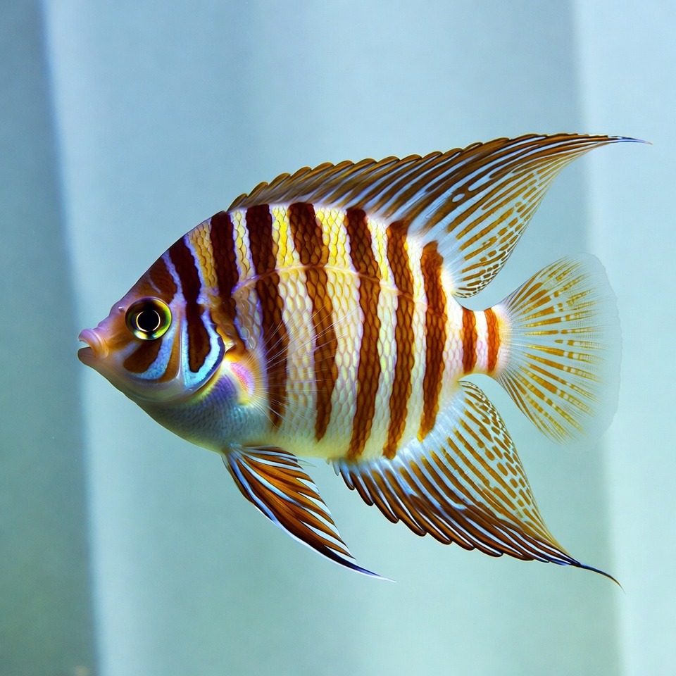 Colorful Striped Angelfish Swimming Colorful Striped Angelfish Swimming