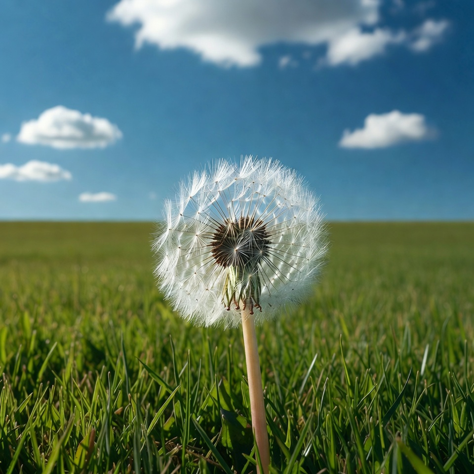 Dandelion in green field under blue sky Dandelion in green field under blue sky