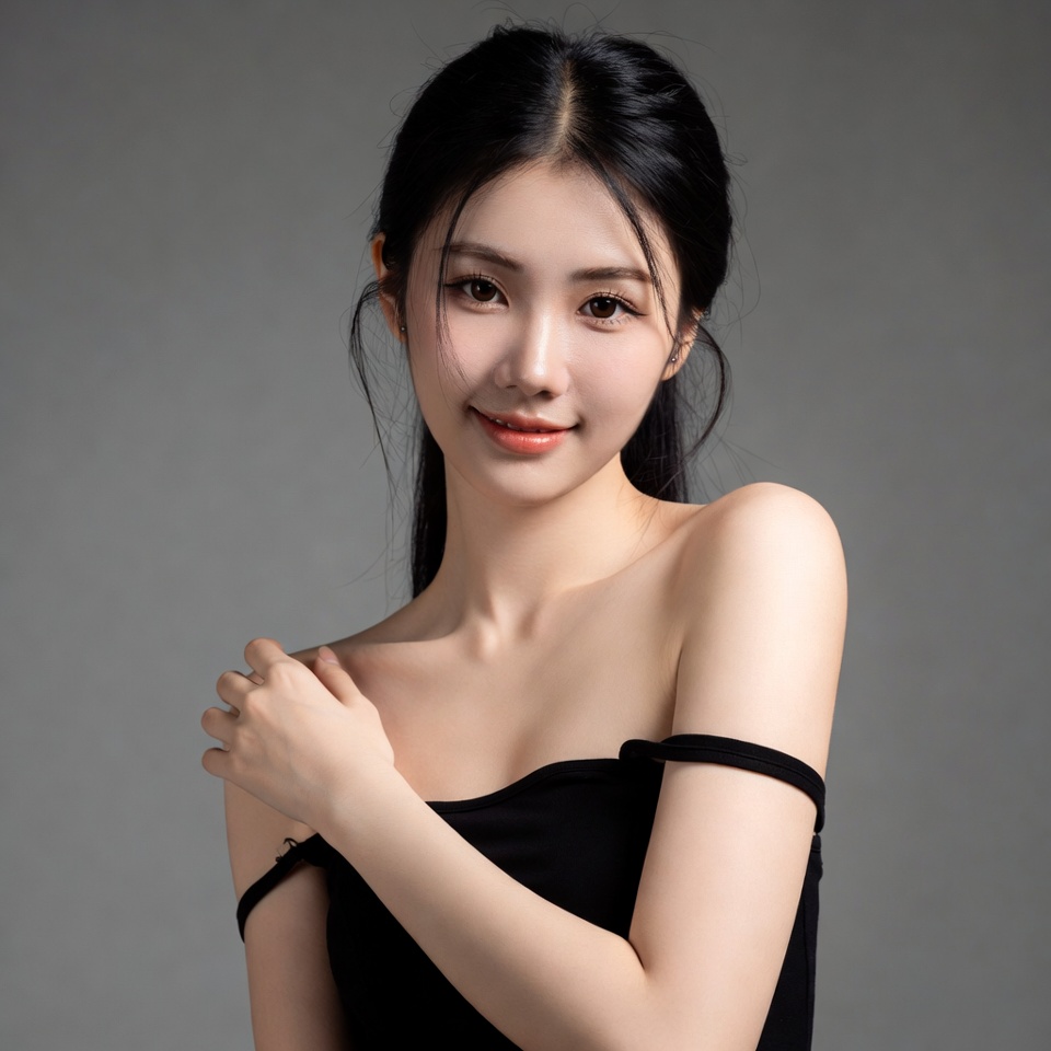 Asian woman in black off-shoulder top Asian woman in black off-shoulder top